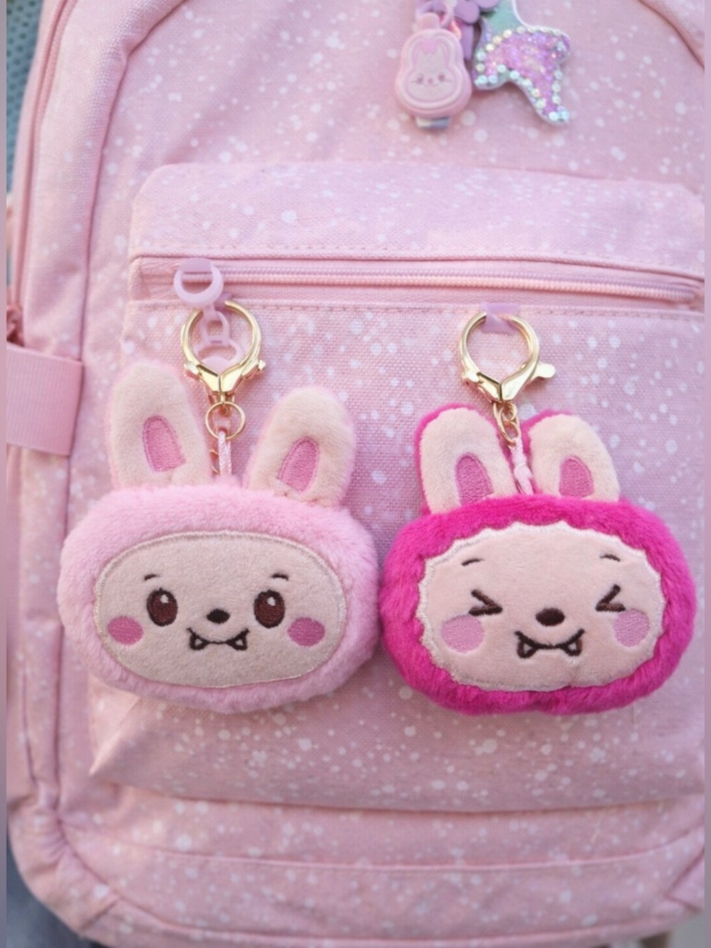 Plush Bunny Keychain Card Holder - Pink & Hot Pink